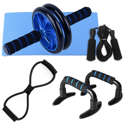 TotalFit Pro Home Gym Set: Abdominal Wheel Roller, Push-Up Bar, and Jump Rope