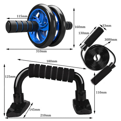 TotalFit Pro Home Gym Set: Abdominal Wheel Roller, Push-Up Bar, and Jump Rope