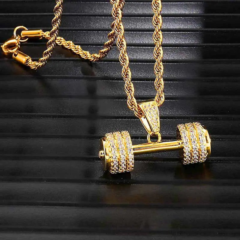 PowerChain™ - Iced Out Dumbbell Pendant Necklace