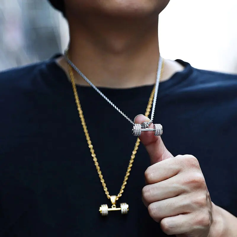 PowerChain™ - Iced Out Dumbbell Pendant Necklace