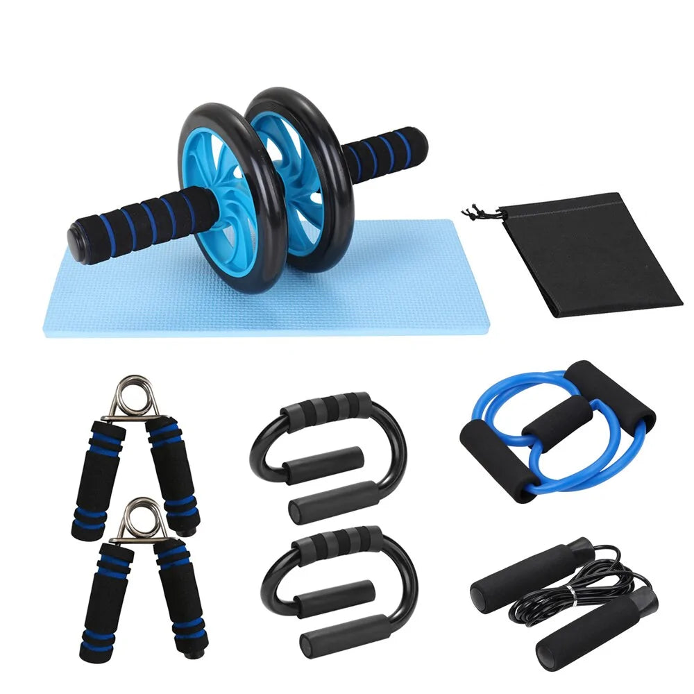 TotalFit Pro Home Gym Set: Abdominal Wheel Roller, Push-Up Bar, and Jump Rope