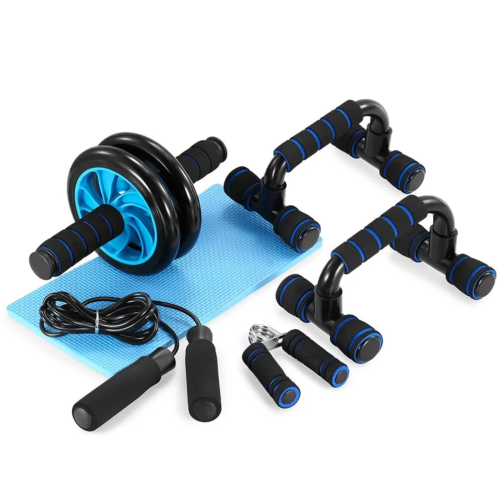 TotalFit Pro Home Gym Set: Abdominal Wheel Roller, Push-Up Bar, and Jump Rope