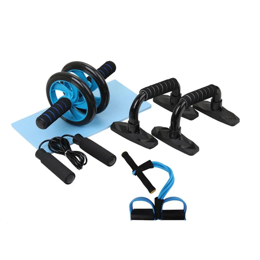 TotalFit Pro Home Gym Set: Abdominal Wheel Roller, Push-Up Bar, and Jump Rope