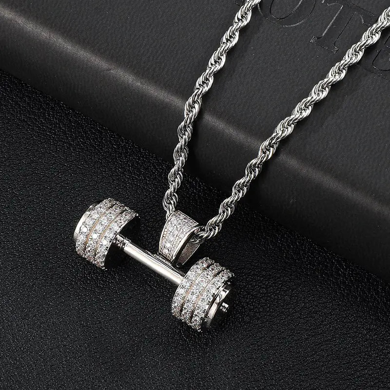 PowerChain™ - Iced Out Dumbbell Pendant Necklace