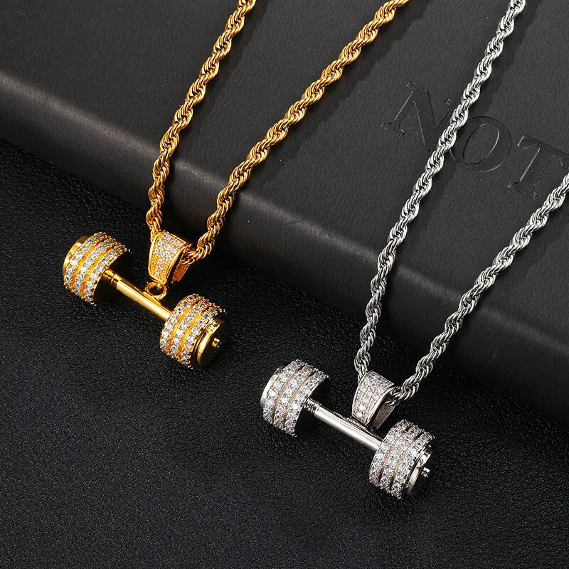 PowerChain™ - Iced Out Dumbbell Pendant Necklace