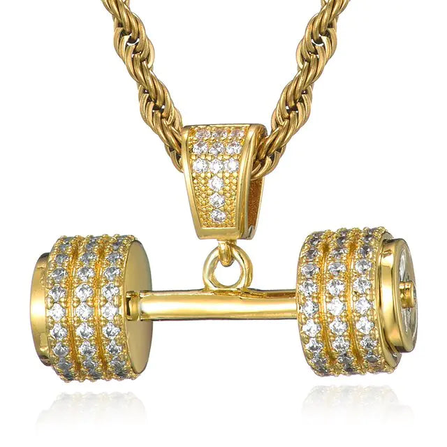 PowerChain™ - Iced Out Dumbbell Pendant Necklace