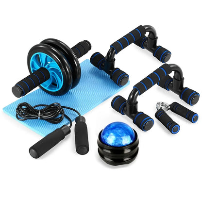 TotalFit Pro Home Gym Set: Abdominal Wheel Roller, Push-Up Bar, and Jump Rope